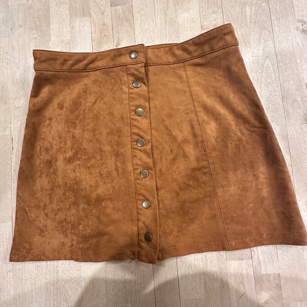Forever 21 Cognac Faux Suede Button-Front Mini Skirt